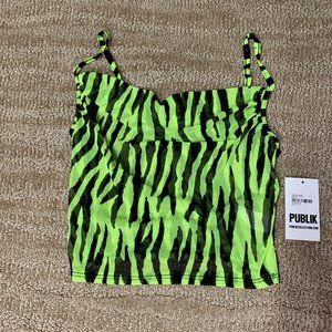 Publik Neon Animal Print Mesh Crop Top, size S NWT